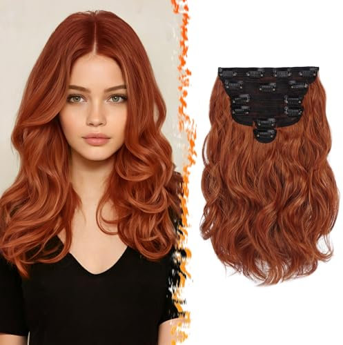 BARSDAR Clip in Extensions Rot, 30cm Kurzes Wellige Clip in Haarverlängerungen Kupfe Für Frauen 6PCs Voller Kopf Dickes Synthetisches Haarextension Haarteile - Kupfe Rot