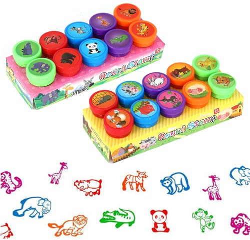 Stempelset,12pcs Stempel Tiere,Stempel Kinder,Kinderstempel,Selbstfärbende Stempel,Kinder Briefmarken,Mehrfarbig Selbstfärbend für Kinder,Niedliche Spielzeugstempel aus Plastik,Geschenk für Kinder