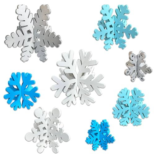 JKQ 8er-Set Winter-Schneeflocken-Holz-Schneeflocken-Tischdekoration, Weihnachts-Schneeflocken-Tischdekoration, Weihnachts-Schneeflocken-Tischdekoration für Kamin, abgestuftes Tablett-Dekor (Weiß,