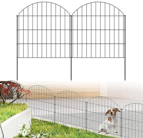 Dekorativer Gartenzaun aus Metall, 10 Zaunelemente, Rostfrei Schmiedeeisen Landschaft Zaun, HxB: je 71.1 x 71.1 cm, Gitterzaun zum stecken, Hundezaun