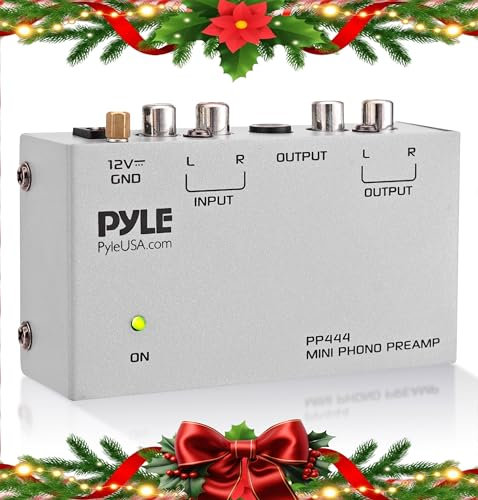 Pyle Amplificatore Audio, Preamplificatore Phono Mini per Giradischi con Ingressi e Uscite RCA, Basso Rumore, Alimentazione 12V DC, Grigio
