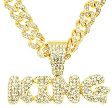 Fachoice Letter King Pendant for Men Hip Hop King Cuban Necklace, Sparkly King Cuban Link Chain Iced Out King Cuban Chain Necklace Men’s Gold Stylish King Cuban Jewelry Cool King Cuban Necklace