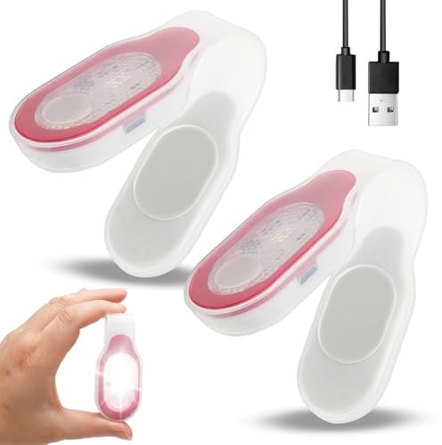 RANJIMA LED Clip Lampe, 2 Stück Krankenpflege Nachtlicht, Mini Nachtlicht Krankenschwester USB Aufladbar, Taschenlampe Clip auf Kleidung, LED Sicherheitslicht Schulranzen für Camping (Rosa)