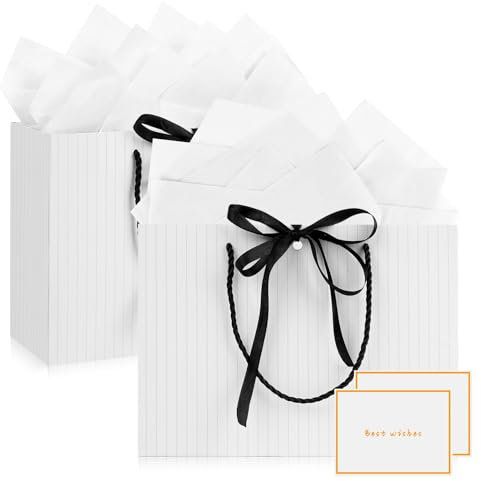 Mifferer Geschenktüten, 2 Stück Papier Mit Griffen, 2 Taschentuch Und 2 Karten - Für Frauen, Mädchen, Brautjungfern, Geburtstage, Valentinstag Und Hochzeitsfeiern