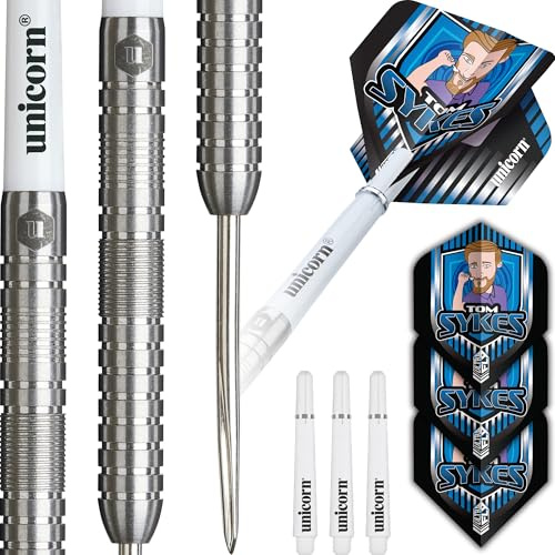 Unicorn Darts Set Global | Tom Sykes | 90% Natural Tungsten Bullnose Barrels with Intricately Machined Grip Rings | Durable Stunning Ultrafly Flights | Steel Tip Volute Points | 22 g