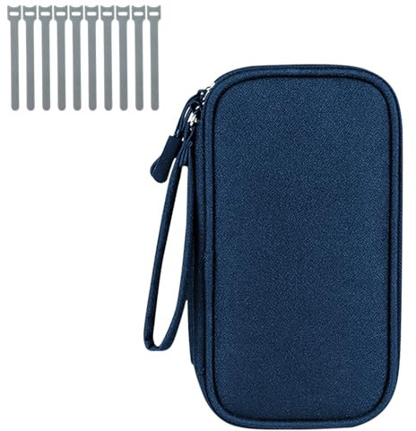 Classycoo Organiser Tasche Reise Elektronische Tasche mit 10 Pcs Drahtbinder - Doppelschicht Elektronik Zubehör Kabeltasche, Tragbare Tech Pouch for SD-Karte, Handy Ladekabel, Powerbank (Tiefblau)