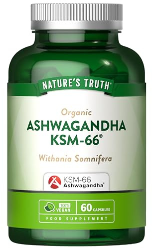 Organic Ashwagandha KSM-66 600mg | High Strength Supplement with 5% Withanolides | Vegan Capsules for Men & Women | 60 Count | Nature's Truth