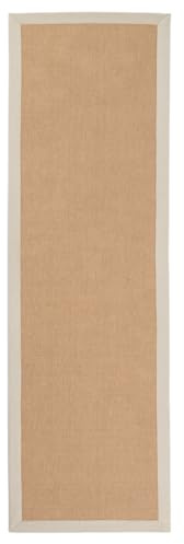 carpetfine Sisalteppich Läufer Naturfarbe 80x400 cm handgewebt mit Bordüre aus Baumwolle in Creme | Rutschfester Flachgewebe Teppichläufer Uni aus Naturfasern für Wohnzimmer, Schlafzimmer