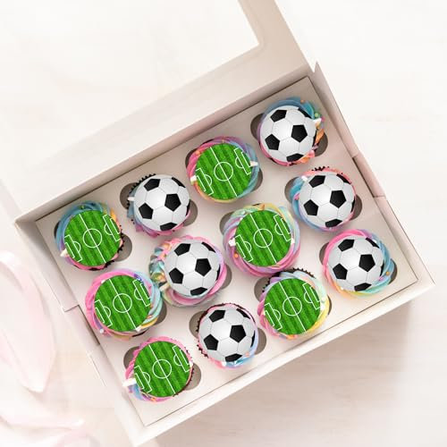 24 x PRECUT Football Themed Pitch Ball Cupcake Topper Edible Wafer Paper Cake Toppers Decoration