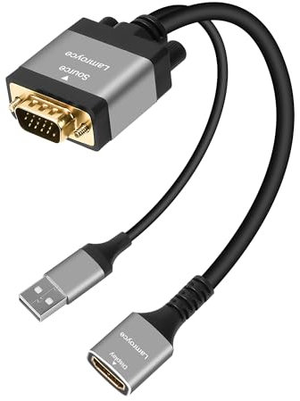 Active VGA to HDMI Adapter with USB Powered, 1080P VGA Male (Source) to HDMI Female (Display) Cable Converter Connector Compatible with PC Computer Desktop Laptop Monitor HDTV Projector-0.6 Feet