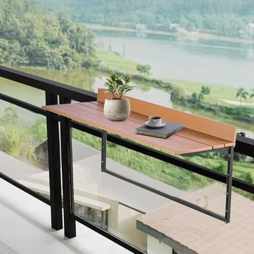 VEVOR Mesa Colgante para Balcón, Mesa Plegable para Balcón al Aire Libre de 1000 x 485 x 480 mm con Barandillas, Ajustable en 5 Niveles, se Adapta a Barandillas de 1-5,31 Pulgadas, Marrón y Negro