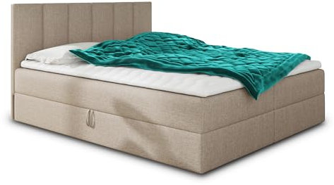 Boxspringbett Star mit Topper, Bonell-Matratze und 2 Bettkästen, Doppelbett, Polsterbett, Bett, Bettgestell, Stilvoll, Schlafzimmer, Velour oder Webstoff (Beige (Inari 22), 180 x 200 cm)