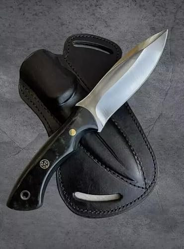TATLA CRAFT Fixed Blade Hunting Carry Knife Stainless Steel Blade Bushcraft Knives, Scout Carry Knife with Leather Sheath Micarta Handle Strong Grip, Tracker Knives For Hunting, Outdoor Camping