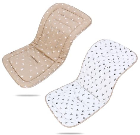 LAT Universal Sitzauflage Kinderwagen, Baumwolle Doppelseitig Verwendbares Sitzeinlage für Kinderwagen, 78x34cm Universal Kinderwagen Einlage für Babyschale Buggy (Stern+Herz)