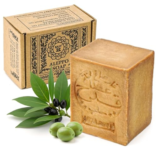MUT22 Aleppo Seife 60% Olivenöl - 40% Lorbeeröl 1 x 200 g - Tiefenreinigung für Fettige & Unreine Haut - Traditionelle Handgemachte Naturseife