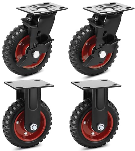 Humagineer Transportrollen Outdoor mit Bremse Tragkraft 800KG, 150mm Hochbelastbare Gummirollen mit rutschfestem Profil, ideal für den Einsatz im Freien auf Kies und unebenem Untergrund
