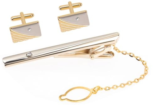 LALADEFIEE Boutons de Manchette Léger et Facile à Utiliser en Alliage Doré Pince à Cravate Strassée Ensemble 1 Set pour Toutes Occasions