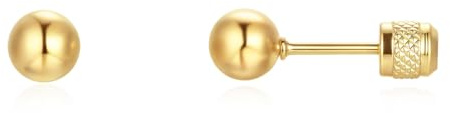 TIZU 14K Gold Kugel Ohrstecker Damen Hypoallergen mit Schraubverschluss Flache Rückseite Ohrläppchen und Helix Ohrringe für Frauen Mädchen(4mm)
