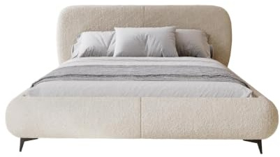 Chilly. Möbel Design Bett Kyoto - Polsterbett im Japandi-Stil mit Bettkasten und Kopfteil - 180x200 cm - Holzrahmen - Bouclé Hellbeige