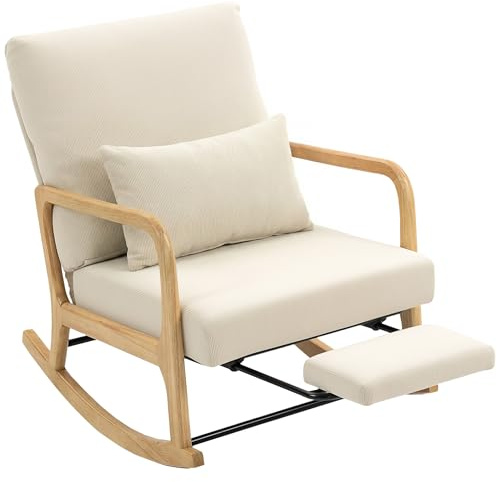 HOMCOM Silla Mecedora con Reposapiés Respaldo Ajustable 120 kg Crema