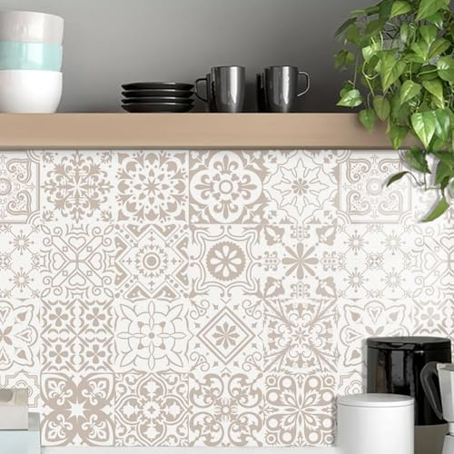 Gettimore Nordic Patterned Tile Stickers Waterproof Self PVC Wall Decals Removable Kitchen and Bathroom, 20Pcs Set