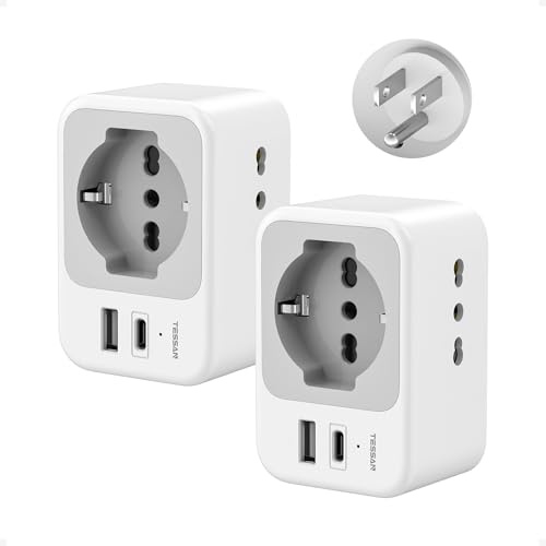 TESSAN Presa Americana Adattatore Italiana Pack de 2 con USB C, Tipo B | Presa Spina Americana 1875 W, Adattatori Prese Canada per America, Giapponese, Messico, Thailandia