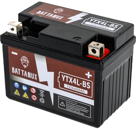 Batteria Moto Battanux YTX4L-BS 12V 4Ah AGM – Alta Capacità, Senza Manutenzione, Antiperdite, Pronta all’Uso per Moto, ATV e UTV