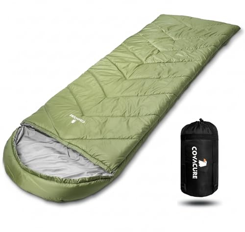 COVACURE Schlafsack Camping Ultraleicht 220x80cm Sommerschlafsack | Packmaß 31x14x14cm, wasserdicht/atmungsaktiv, als Decke 220x160cm, Kinder/Erwachsene, Camping/Wandern