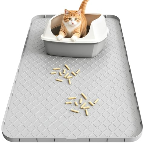 Tappetino Lettiera Gatto XXL, 71 x 56 cm, Tappeto Lettiera Gatto in Silicone Grigio, Impermeabile e Antiscivolo, Facile da Pulire, Raccogli Sabbia, Morbido e Resistente per Interni