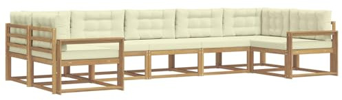 vidaXL Outdoor-Sofagarnitur mit Kissen 7 pcs Weiß und Creme, Modernes Ecksofa-Set, stylische Gartenlounge, Möbel für Terrasse, wetterfest am Pool