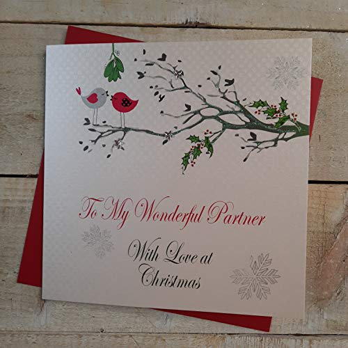 WHITE COTTON CARDS to My Wonderful Partner mit Love at Christmas Weihnachtskarten