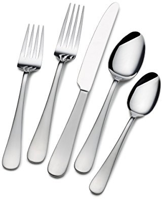 Gourmet Basics by Mikasa 5159189 Satin Symmetry 20-Piece Stainless Steel Flatware Set, Service for 4