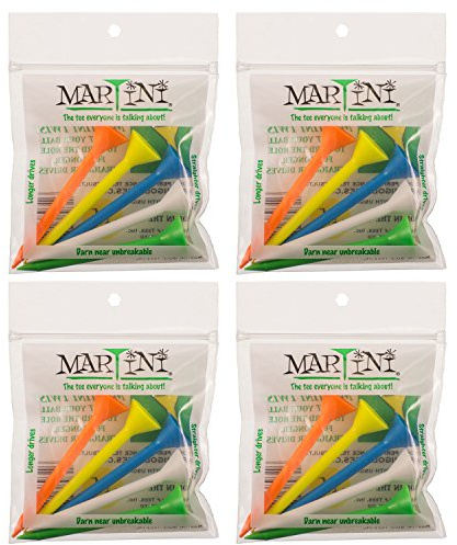 Martini Golf Tees 3 1/4 4 Pack of Mixed - 20 Tees Total - Virtually Unbreakable