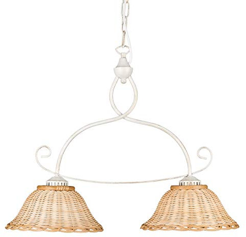 Helios Leuchten 2020711/W Deckenleuchte Korblampe natur-farbig | Rattanlampe Rattanleuchte rustikal Landhausstil | Pendellampe Pendelleuchte Rattan | Hängelampe Esstisch 2 x E27