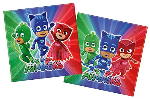 Procos 88633 - Servietten PJ Mask, 20 Stück, Größe 33 x 33 cm, Mundtuch, Kindergeburtstag, Partygeschirr, Tischdekoration