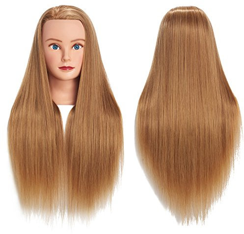 26-28 Mannequin Head Hair Styling Training Head Manikin Cosmetology Doll Head Synthetic Fiber Hair Hairdressing training model with free clamp (Blonde)