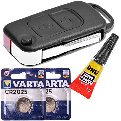 Repair Reparatur Satz Auto Schlüssel Austausch Gehäuse mit 2 Tasten + HU44 Rohling + Batterie kompatibel mit Mercedes Benz W168 R170 W414 W903 Chrysler Crossfire