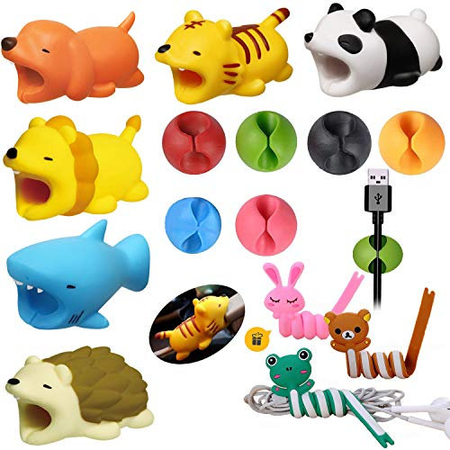 6 x Tier-Kabel-Bisse und 6 x Kabel-Clips, Kabel-Organizer, multifunktionale Kabel-Haken, Schutz-Zubehör für Handy mit 3 x Tier-Aufwickler