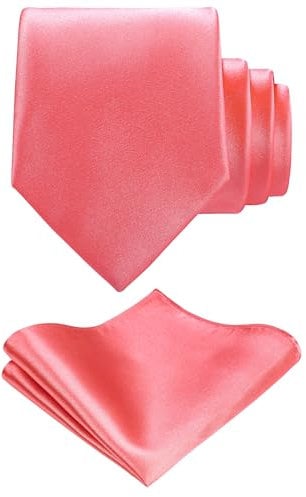 TIE G Einfarbiger Satin Formell für Herren Krawatte und Einstecktuch-Set im Geschenkkarton für die Hochzeit (Koralle)