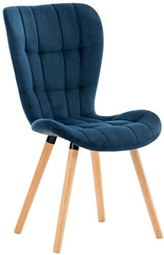 CLP Esszimmerstuhl Elda Samt I Lehnstuhl Mit Robustem Holzgestell I Polsterstuhl Mit Stilvollen Ziernähten, Farbe:blau