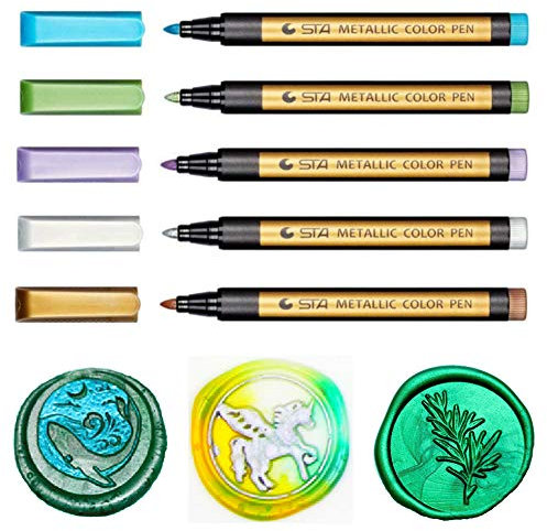 ONWINPOR Wachssiegelstift-Set, Metallic-Marker, Wachssiegel-Stift zum Dekorieren von Wachssiegel-Stempel, Anzug für Wachssiegelperlen, ideales Werkzeug für Hochzeitseinladungen, Umschläge (5 Farben)
