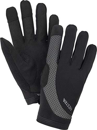 Hestra Apex Fahrrad-Handschuhe, reflektierend, lang, 5 Finger, Schwarz