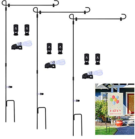 FEPITO 3 Pack Metal Garden Flag Holder with Anti-Wind Clip for Outdoor Decorative Flag