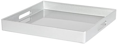 Argon Tableware 33cm Square Serving Tray with Handles - Silver - Metallic Finish Decorative Breakfast Dish Melamine Food Tray for Eating, Snacks, Drinks, Food Serving