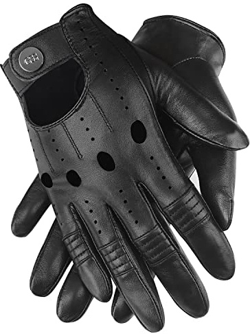 GSG Herren Echtes Leder Handschuhe Schaffell Handschuhe zum Autofahren Radfahren Motorrad Handschuhe Ungefüttert Schwarz L