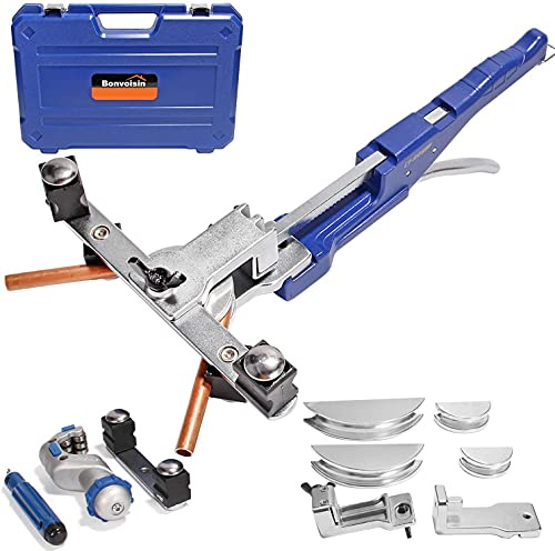 Bonvoisin 0-90° Dobladora de Tubos Manual Bender de Tubería de Cobre de 10-22mm (3/8''-7/8''), con Cortatubos & Desbarbadoras (Doblado Adelante y Inverso)