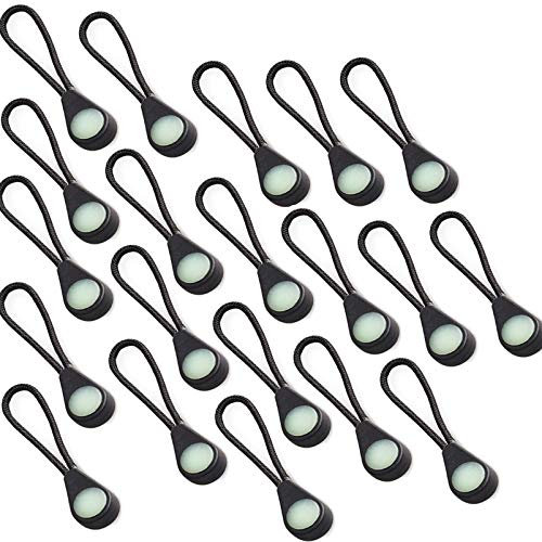Yundxi Night Glow Zipper Pulls Glow-in-The-Dark Zipper Extension Zipper Pulls Zip Tags Cord Pulls Kit Markers for Coats, Jackets, Rucksacks and Tent Zippers (Black 10 Pieces)