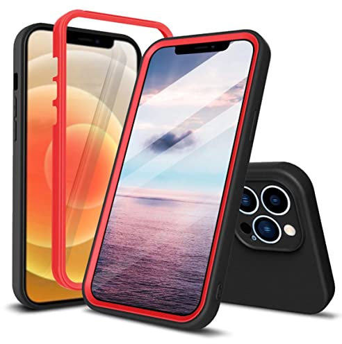FMPCUON Coque pour Apple iPhone 11 Pro | Coque en Silicone Liquide Ultra Fine | 2 en 1 Étui Protecteur | Couverture complète Antichoc à 360 °, Apple iPhone 11 Pro Noir Rouge Case