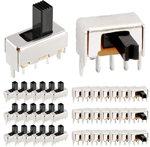 DAOKAI 20 interruptores deslizantes verticales de perilla alta SPDT 3 pines 2 posiciones 1P2T 5 mm SS12F44 y SK12D07 Montaje en panel Micro Mini interruptor de palanca de enganche para juguete