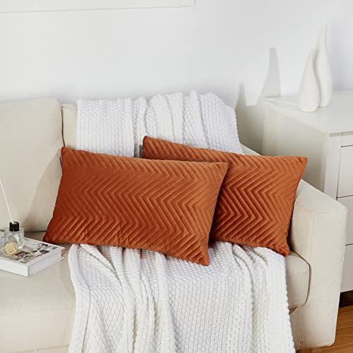 Juliyeh 2er Set Samt Kissenbezug mit Einfarbig Kissenbezug Zierkissenbezug Kissenhüll Dekorative Sofakissen Couchkissen Dekokissen für Sofa 60x80cm Kupfer
